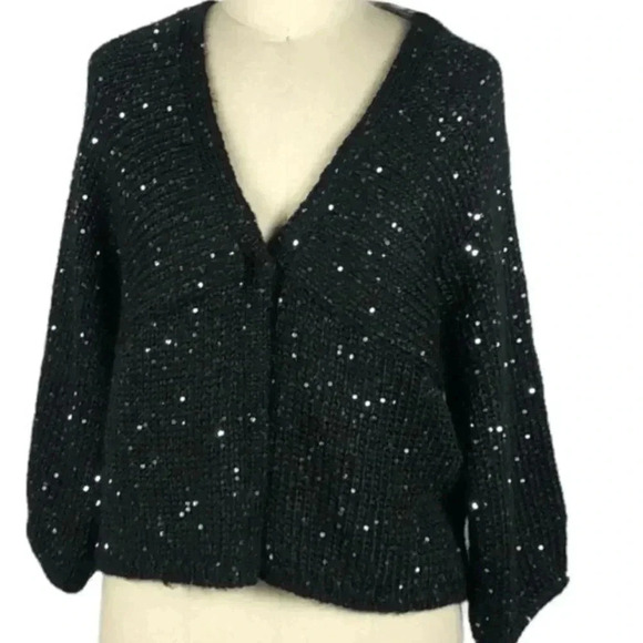 Chico’s Women’s Black Alpaca Blend 3/4 Sleeve Cardigan with Sequins Size 0 - Picture 10 of 16